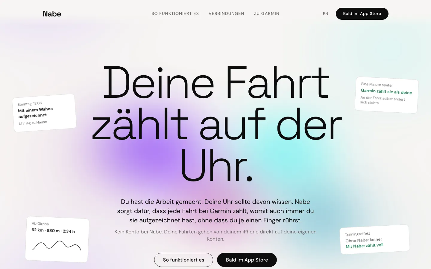 Nabe, Startbereich der Website