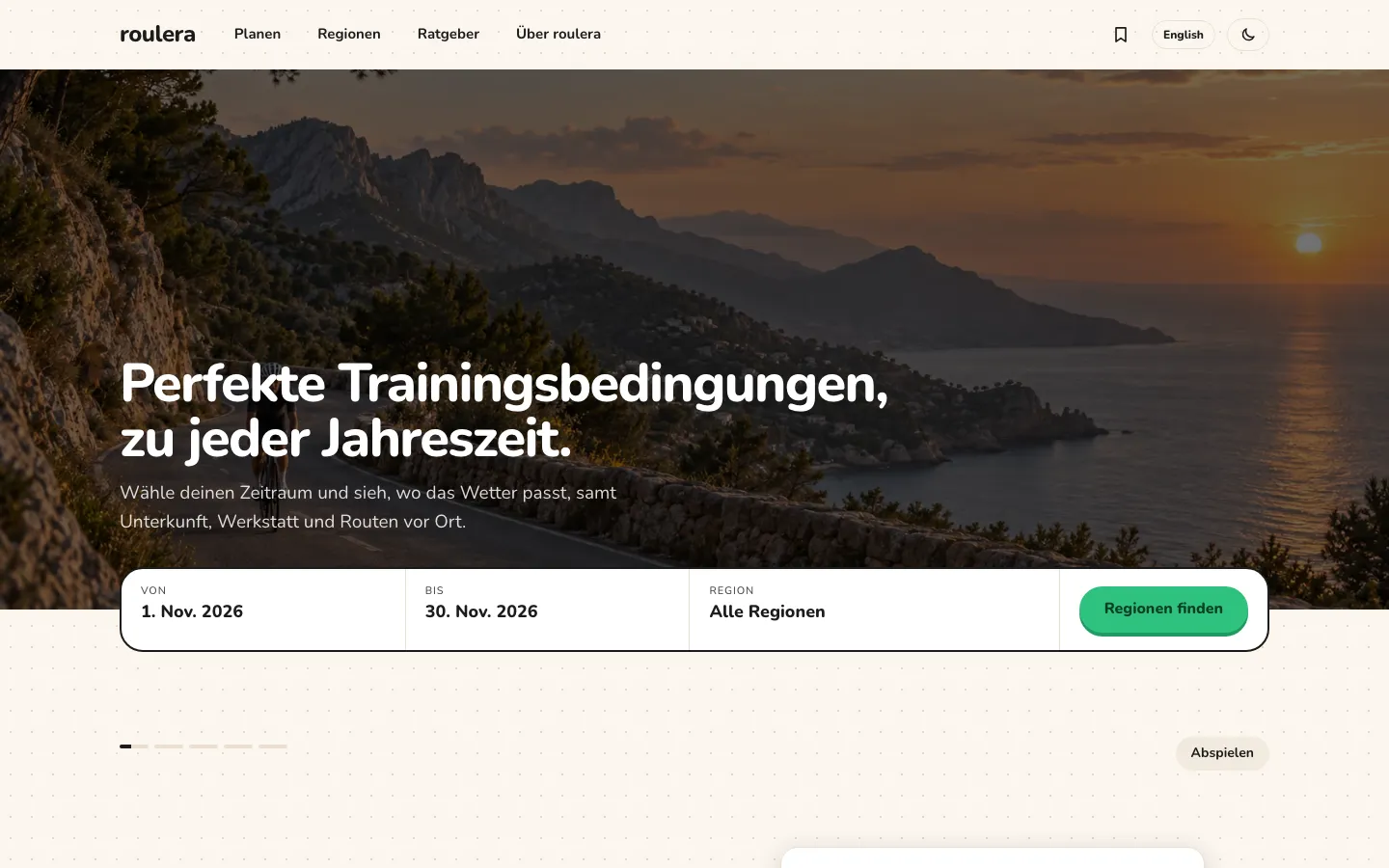 roulera, Startbereich der Website